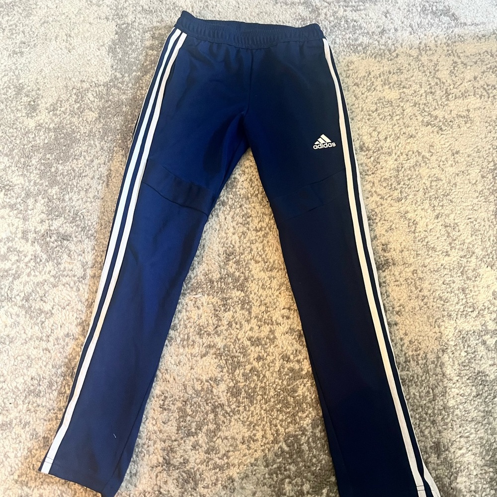 Adidas Blue and White Sweatpants with Iconic Stripes